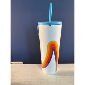 Aldi White 2023 Stainless Steel Tumbler w Lid Straw Rainbow 24-oz NEW